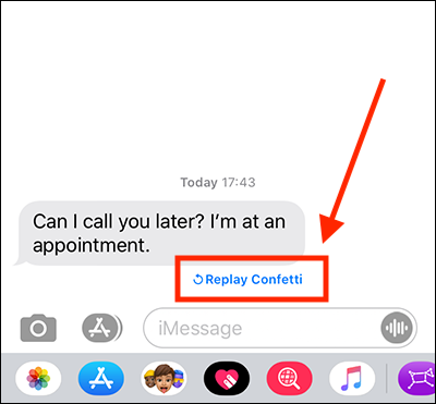 Tap the Replay button to play a Message Effect manually